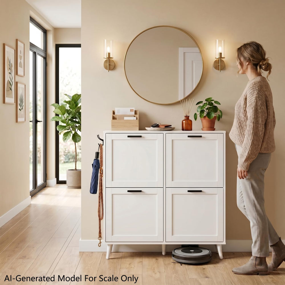 holzart Large 4 Tier Shoe Cabinet for Shoe Size 16 - Freestanding Wooden Shoe...