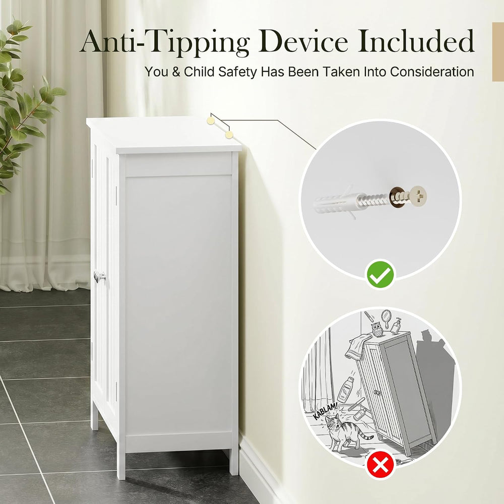SUPER DEAL Modern Bathroom Floor Storage Cabinet with Adjustable Shelf and Do...