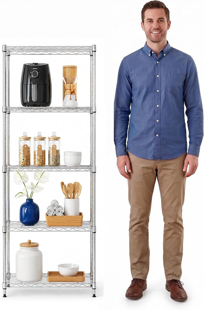 5-Tier Metal Shelf, 250 lb/Shelf, NSF, Chrome, 14x24x59 in