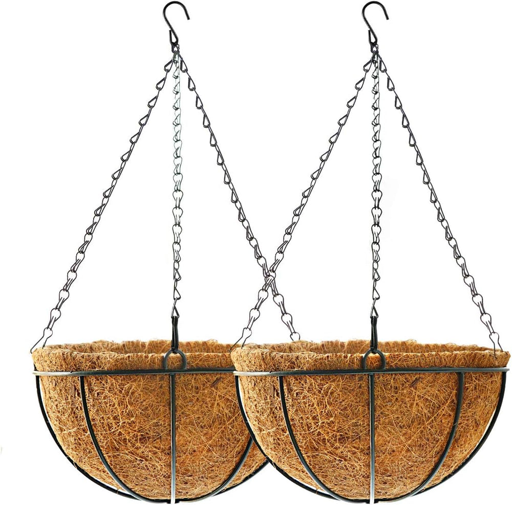 Hanging Plant Basket Flower Holder (2pack, 14 inch)-Metal Wire Round Hanging ...