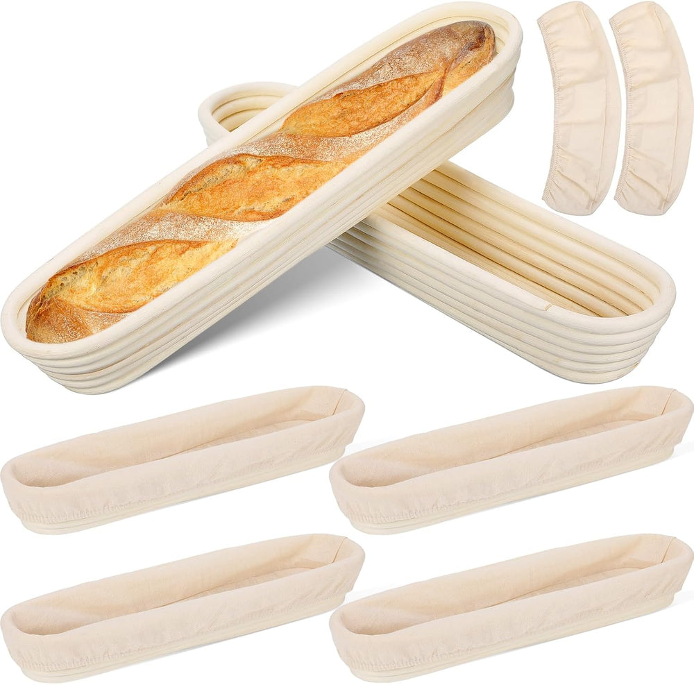 Vesici 15 Inches Baguette Banneton Proofing Basket 6 Pack with Linen Liner Ba...