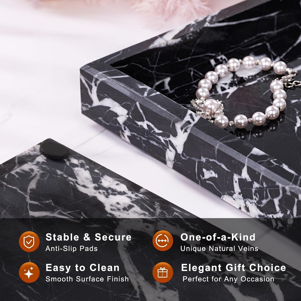 Marble Bathroom Tray for Countertop & Home Decor, Natural Decorative Marb...