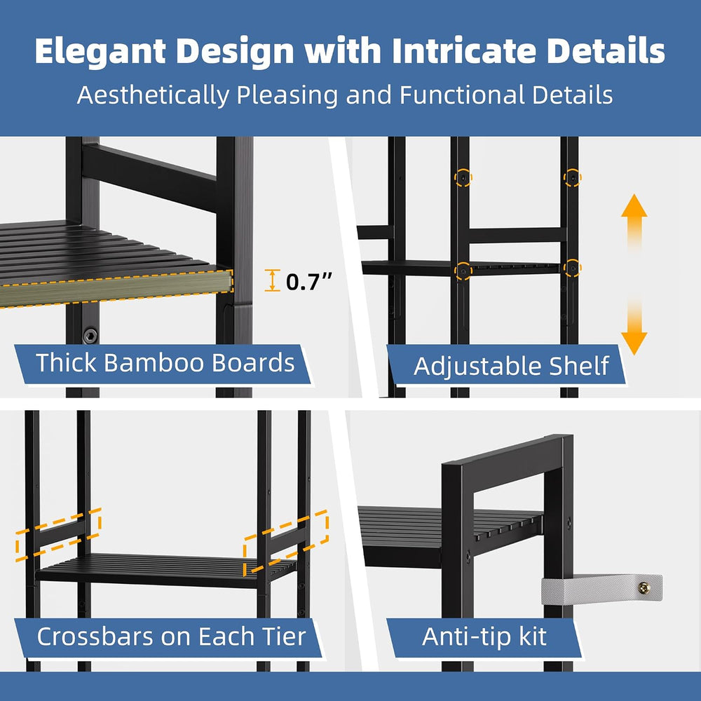 HITNET 5 Tier Narrow Bookshelf, Bamboo Bookcase, Slim Tall Storage Rack Free ...