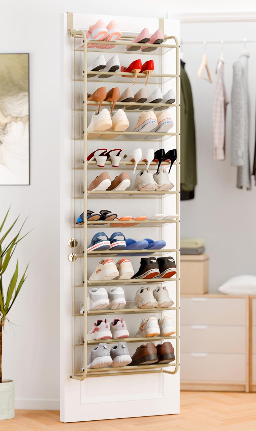 Whitmor 36 Pair Over the Door Shoe Rack,12 Tier Hanging Shoe Organizer with M...
