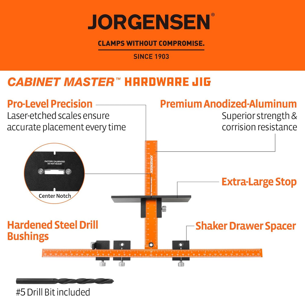 JORGENSEN Cabinet Template Jig for Handle and Knob, Drawer Hardware Jig