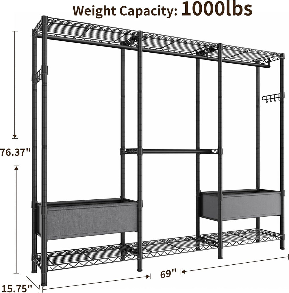 Golpart Heavy Duty Clothes Rack Metal Wardrobe with Adjustable Wire Shelves
