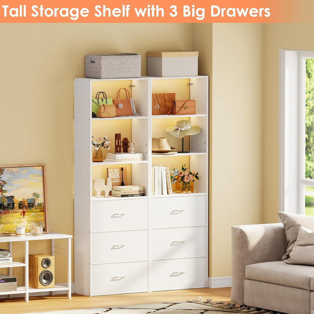21.3" Wide Tall Wood Closet Organizer System with 3 Fabric Drawers