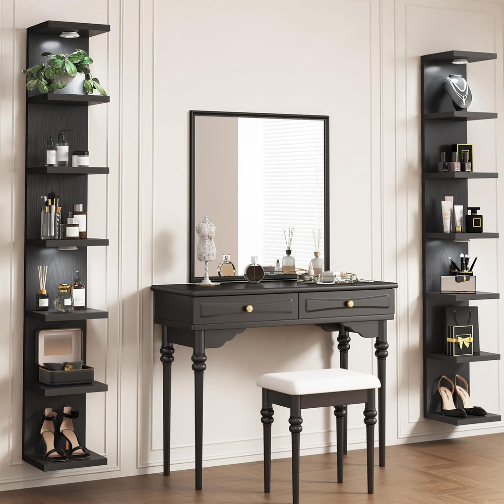 Fixwal 7 Tier Wall Shelf with LED Lights Lack Shelf for Room Decor (Black)