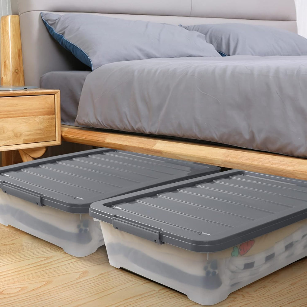 3-Pack 40 Qt Plastic Underbed Box with Wheels, Shallow Storage Bin
