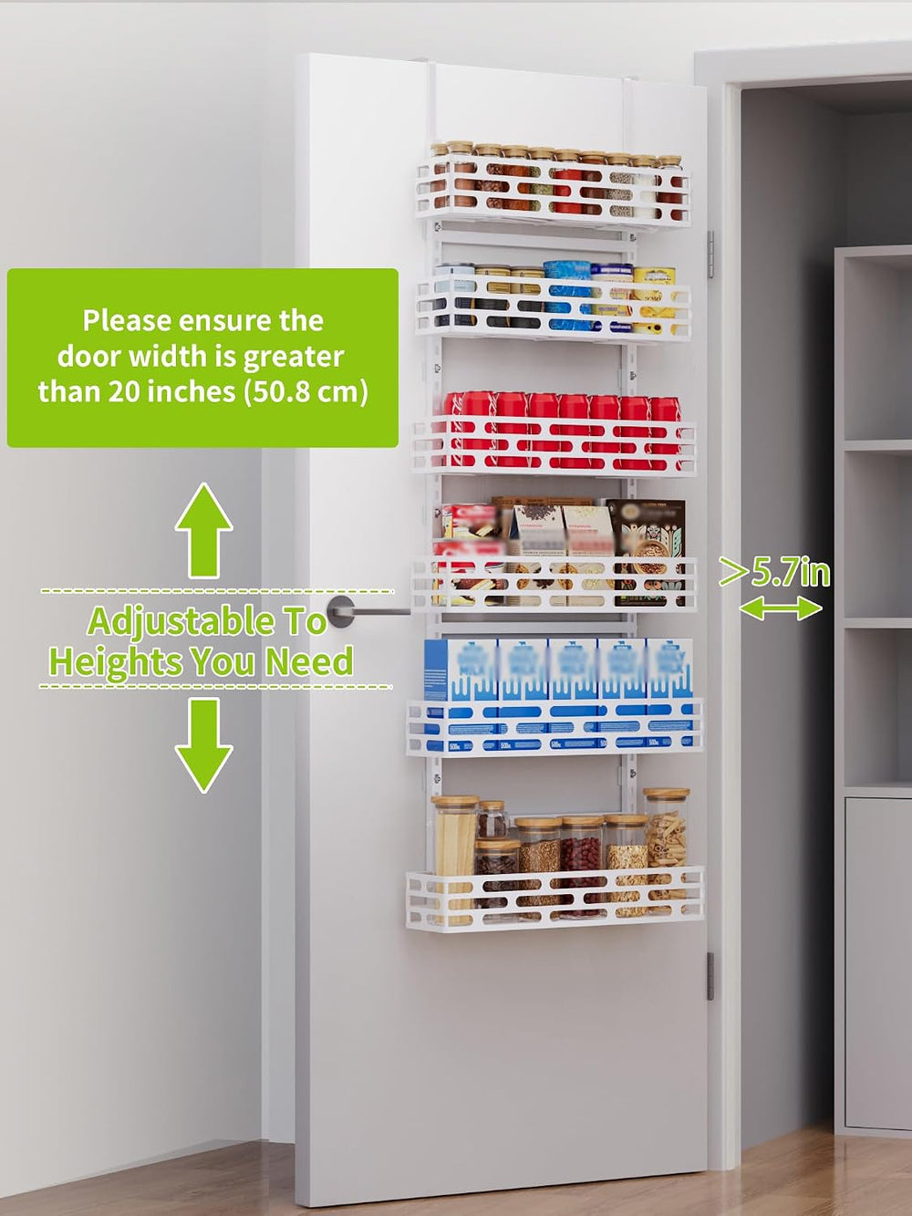 6-Tier Over Door Pantry Rack, Adjustable Hanging Storage Organizer for Kitche...