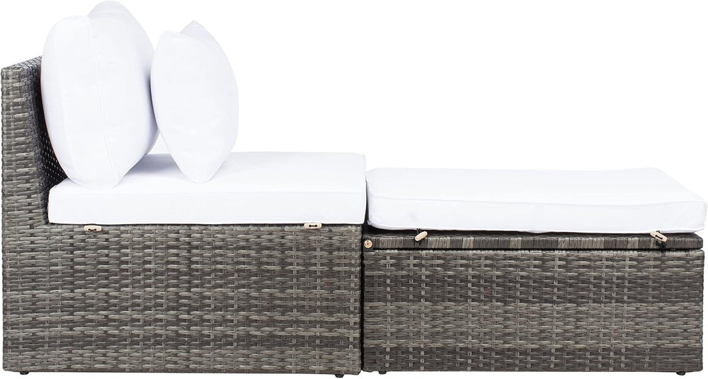 SAFAVIEH Outdoor - Pramla Settee and Ottoman Set - Grey Brown & White - S...