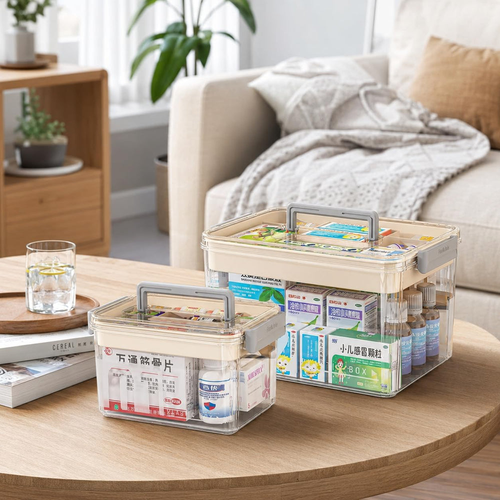 2Pack Medicine Box Set,2-Tier Large Capacity Medicine Storage Box with Handle...