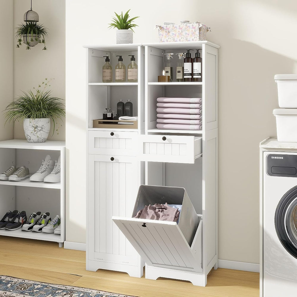 Tall Tilt Out Laundry Room Cabinets and Storage with Hidden Removable Basket,...