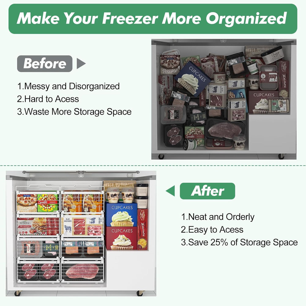 ADRIMER Freezer Organizer Bins, 4 Packs Foldable & Stackable Chest Freeze...
