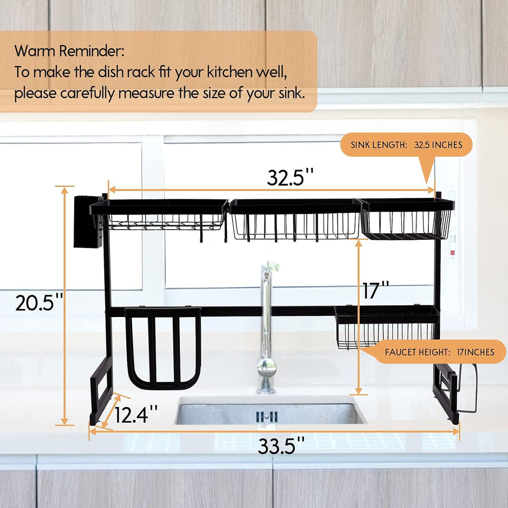 Over The Sink Dish Drying Rack, Large 2 Tier Dish Dryer Rack for Kitchen Orga...