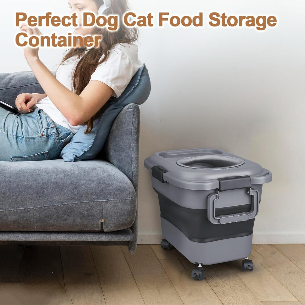 Dog Food Storage Container,2 Pack 25 lbs Airtight Collapsible Cat Food Storag...