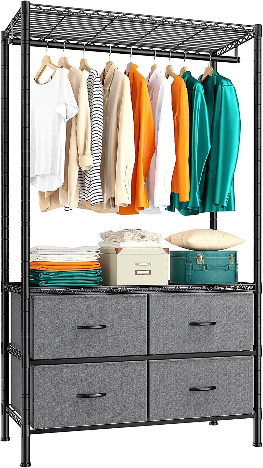 Raybee Clothes Rack, Heavy Duty Portable Closet for Bedroom,Dorm, 4 Drawers