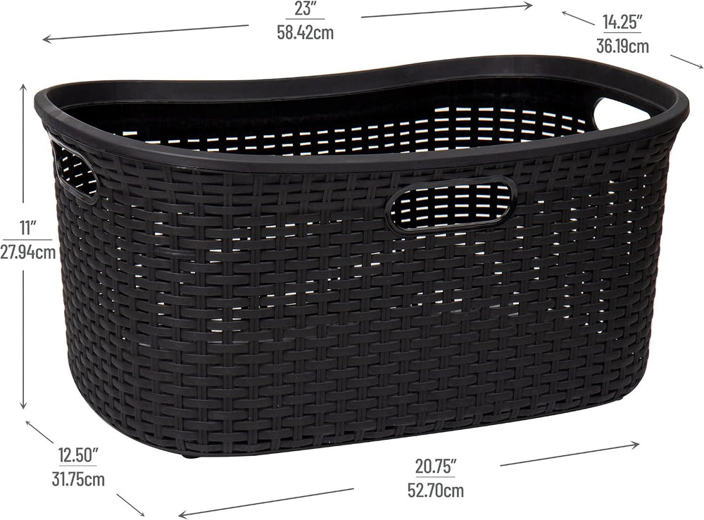 Mind Reader 40L Laundry Basket, Clothes Hamper, Premium Wicker Design, Plasti...