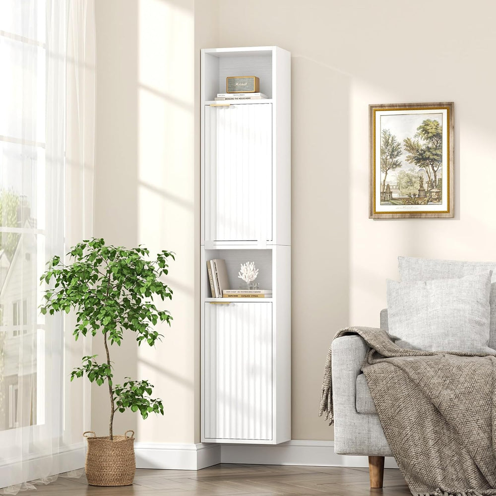 AKMAKM 59.1" Tall Slim Bathroom Storage Cabinet White | Freestanding or ...