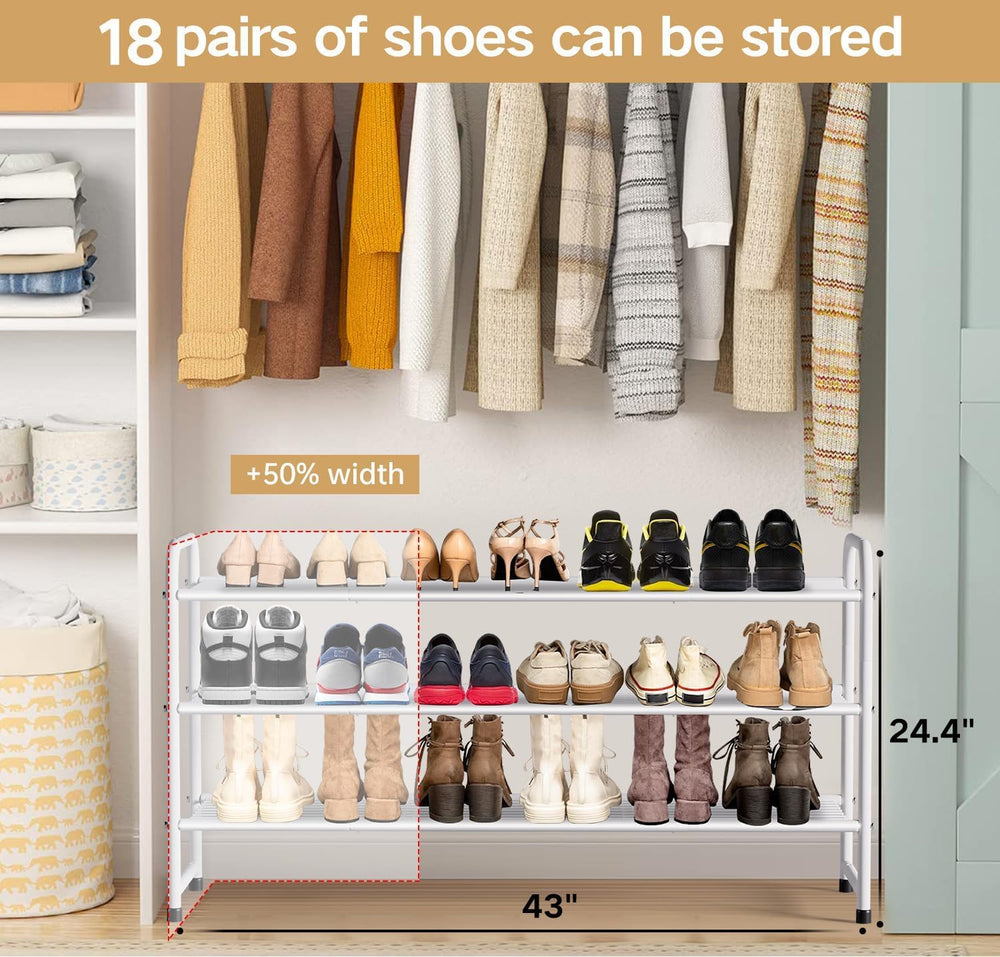 KEETDY 3-Tier Long Shoe Rack for Closet Metal Shoe Organizer for Entryway, Wi...