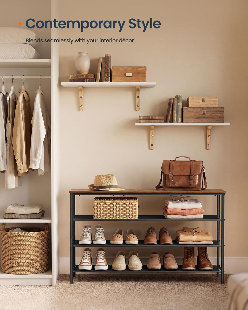 SONGMICS HOME 4-Tier Shoe Rack, Free Standing Shoe Storage Organizer, 12 x 47...