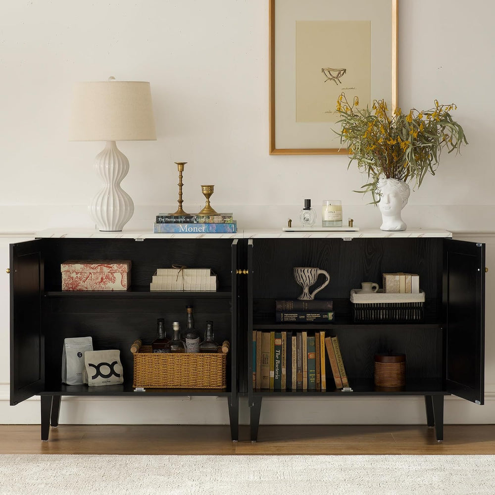 Storage Cabinets Set of 2 Credenza Buffets Adjustable Shelf WoodenTable Conso...