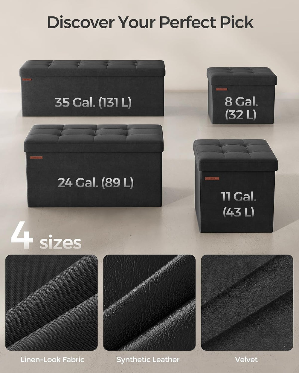 SONGMICS Storage Ottoman Bench, 43.3 Inches Velvet Foldable Foot Rest