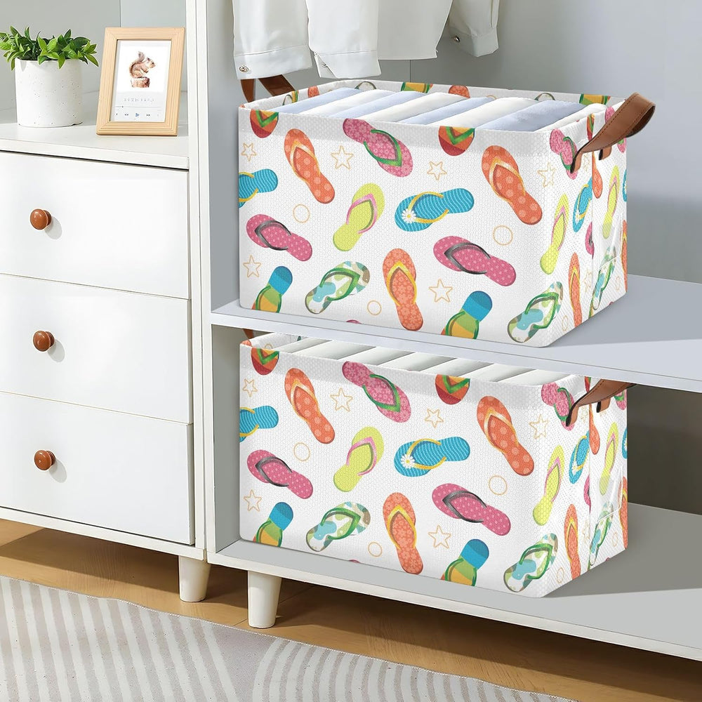 Beach Star Flip Flops Summer Slipper Storage Bins for Shelves with Labels&...