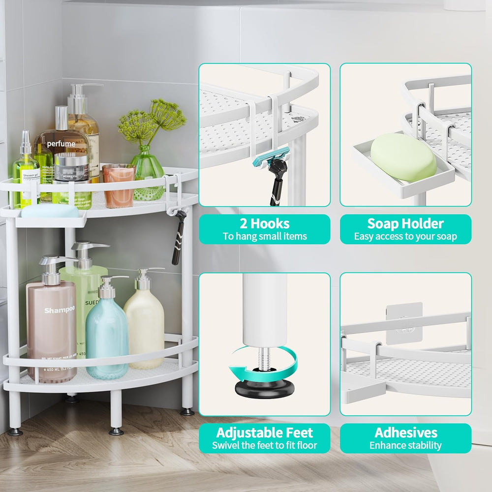 HapiRm Standing Corner Shower Caddy - 2 Tier Shower Organizer Corner with Soa...