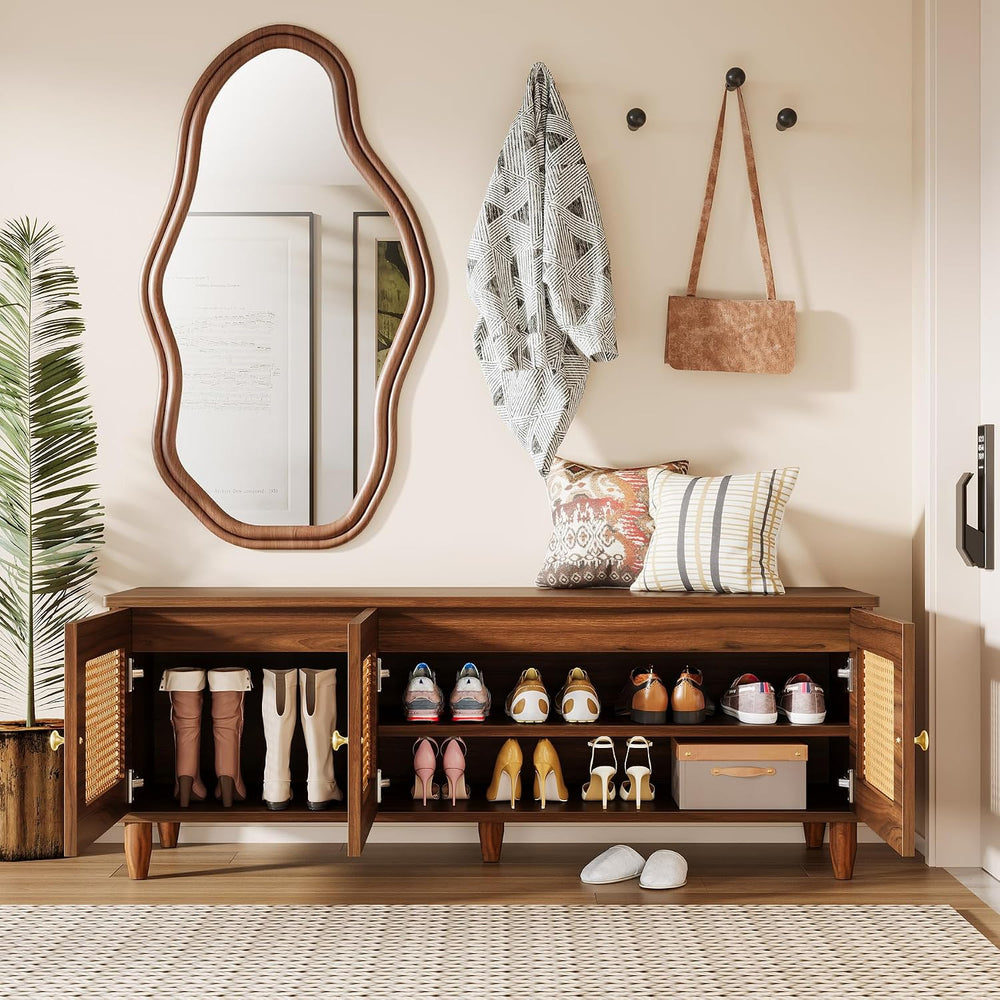 Tribesigns Shoe Bench with Lift Top Storage, 2-Tier Entryway Bench with Ratta...