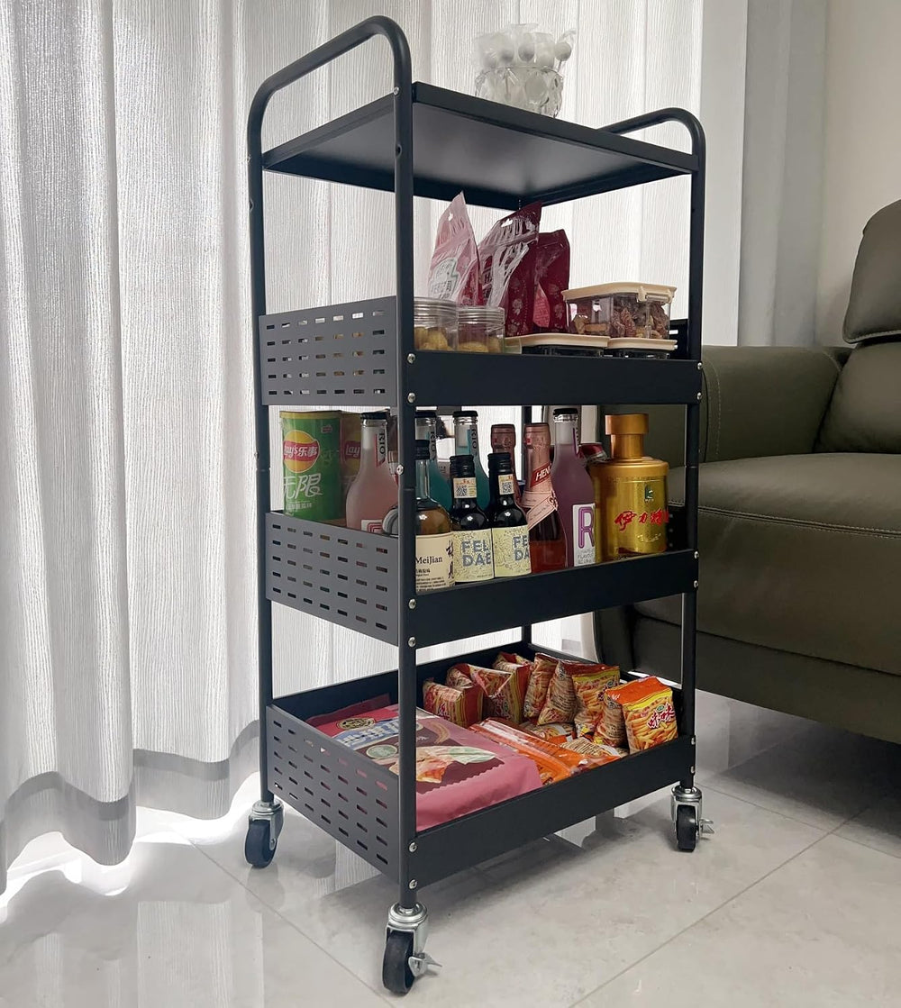 4 Tier Rolling Metal Storage Cart Heavy Duty Kitchen Utility Black