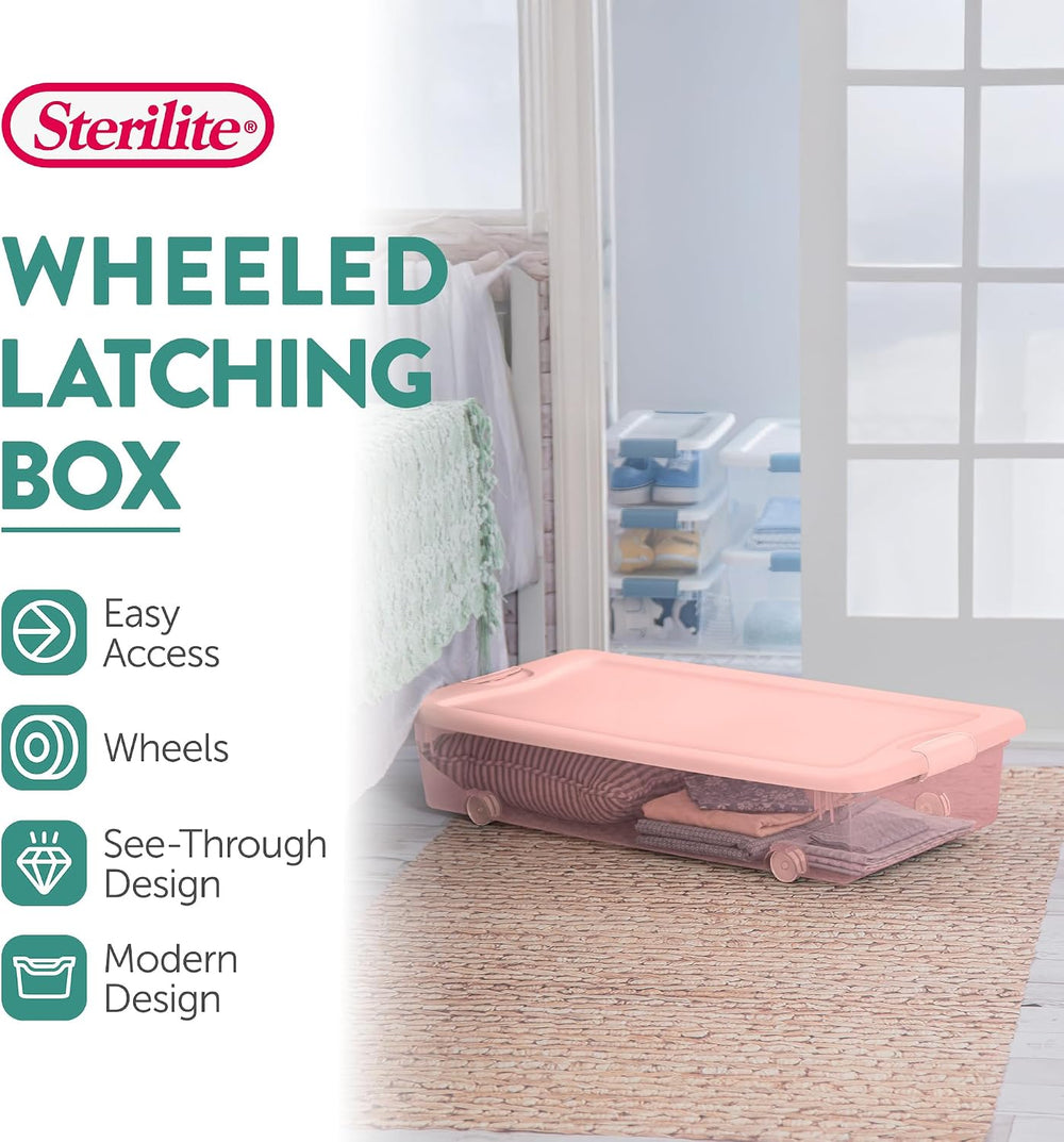 Sterilite Wheeled Latching Box w/Lids for Home & Office, 56 Quart, 4-Pack
