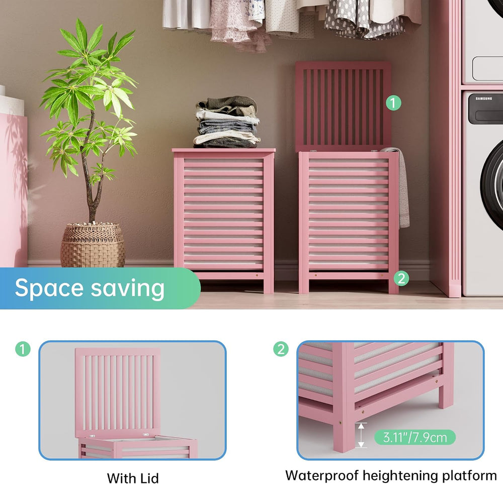 SMIBUY Double Laundry Hamper with Lid, 120L Bamboo Laundry Basket with Remova...