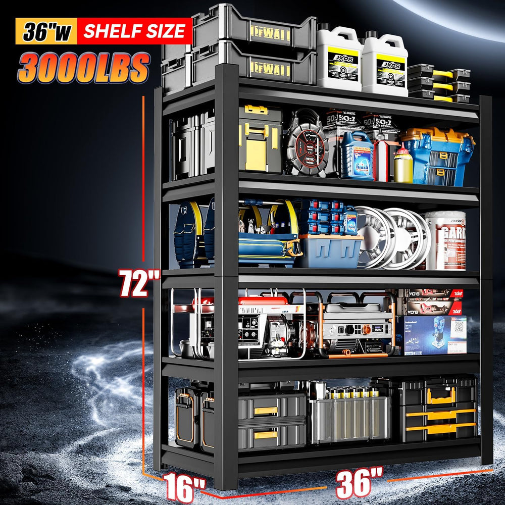 36" W Garage Shelving,5-Tier Heavy Duty Shelving Unit,3000LBS Adjustable...