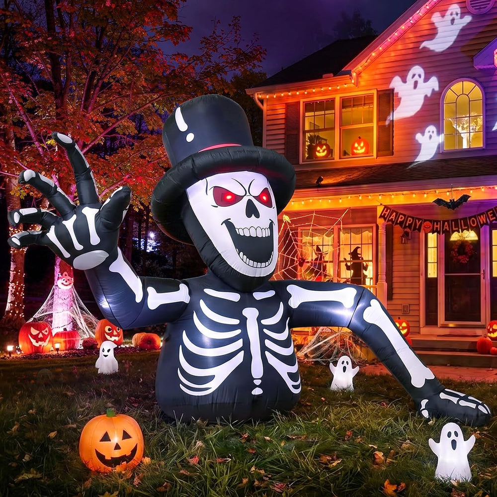 10FT Giant Led Lighted Halloween Inflatables Skeleton for Roof Garden