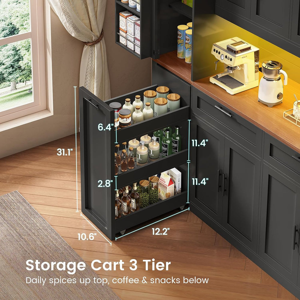 Itaar 71" Kitchen Pantry Cabinet with Charging Station and Led Light, Ki...