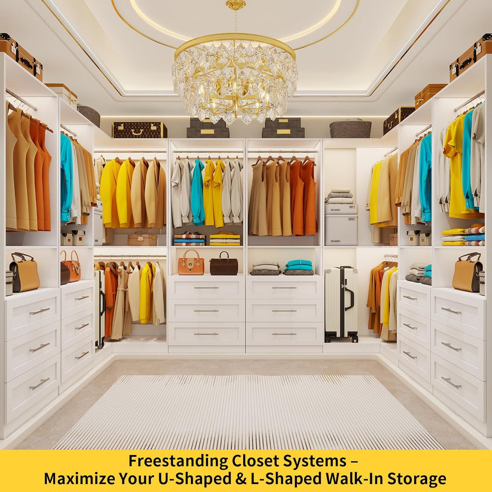 Closet System with 9 Drawers, Corner Closet Organizer System with 9 Hanging R...