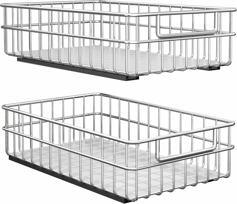Pull out Cabinet Organizer, Stainless Steel 2-Pack Slide out Drawer with Sile...