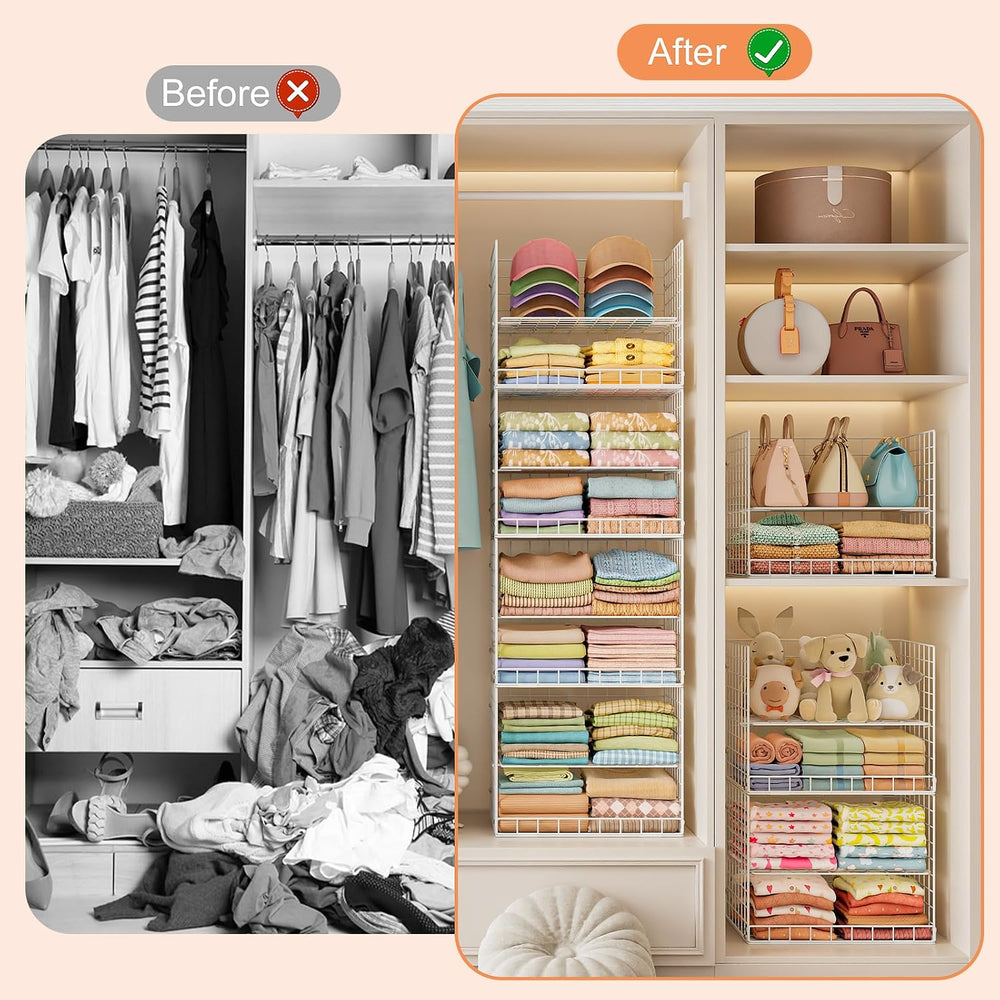 Extended Width Hanging Closet Organizer, 8 Tier Wire Storage Shelves