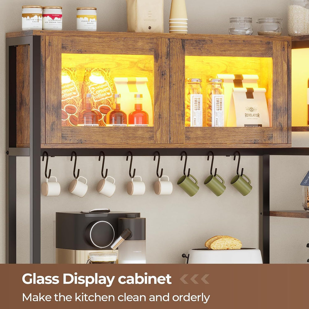 Itaar Bakers Rack with Power Outlet and LED Light, 45.3 Inch Farmhouse Coffee...