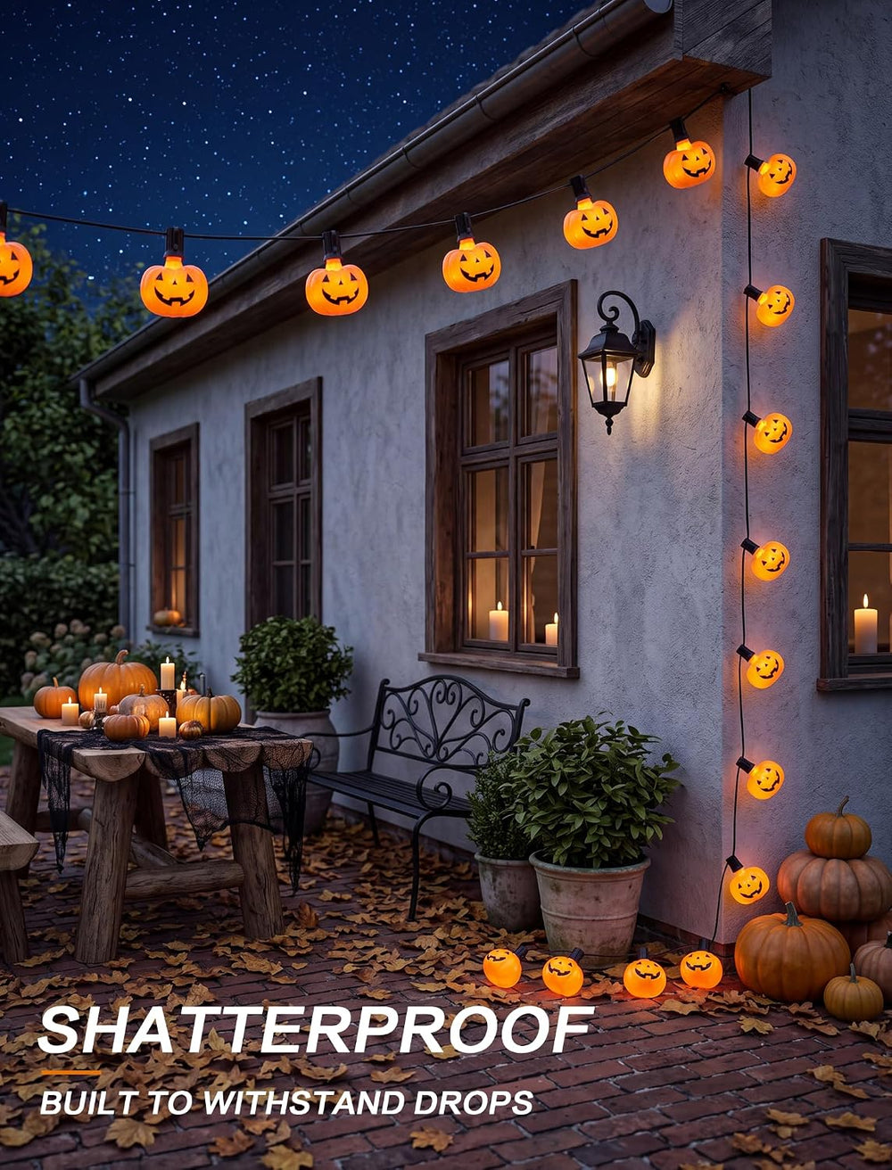 15.5FT Halloween Pumpkin String Lights, 15 LED Jack O Lantern Lights