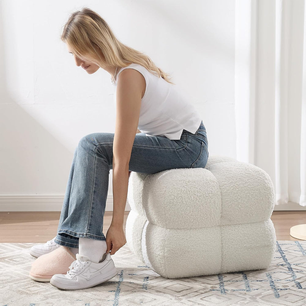 Zesthouse Square Pouf Ottomans Set of 2, Modern Vanity Chair for Bedroom