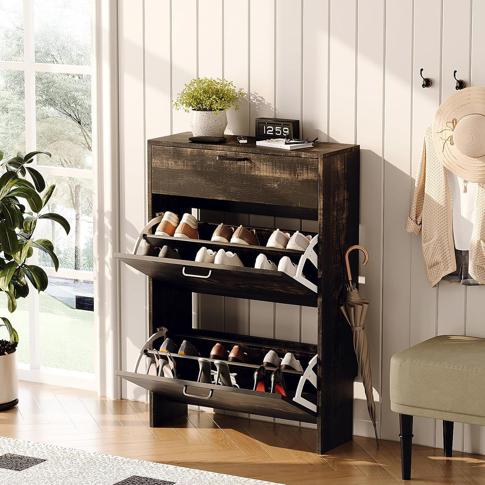 VINGLI Shoe Cabinet Storage for Entryway,Rustic Small Narrow Shoe Rack,25"W