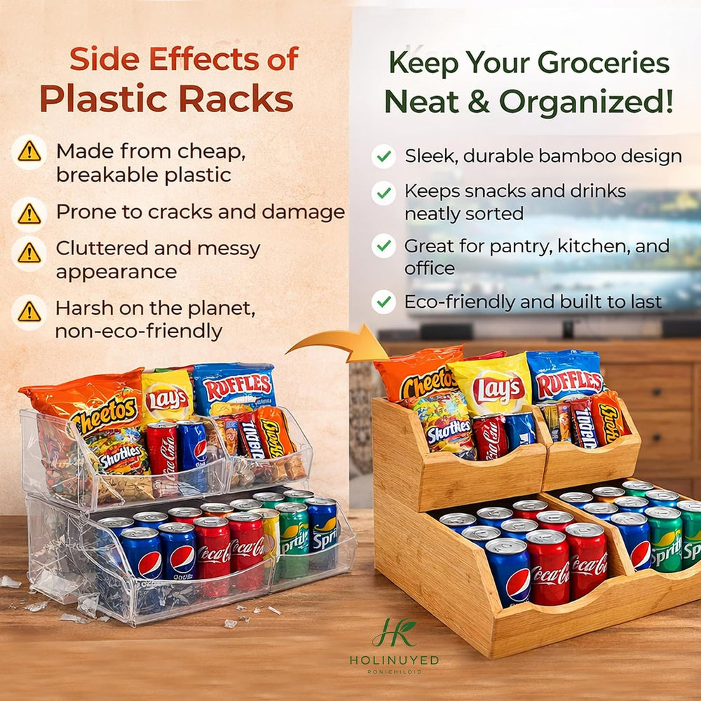 Bamboo Pantry Storage Bins Set of 3, Stackable Potato and Onion Storage Bin, ...