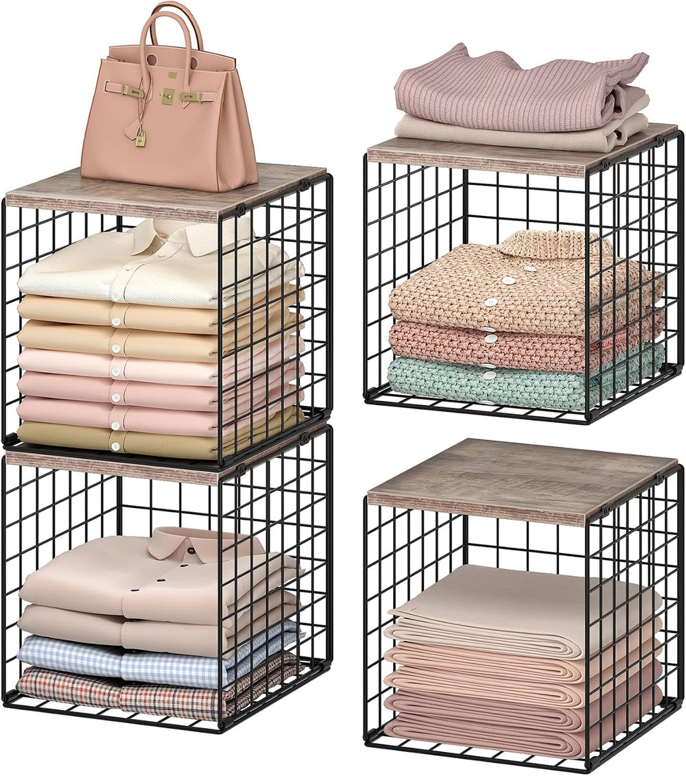 CHOEZON 4-Tier Closet Organizers and Storage, Stackable Storage Bin Baskets w...