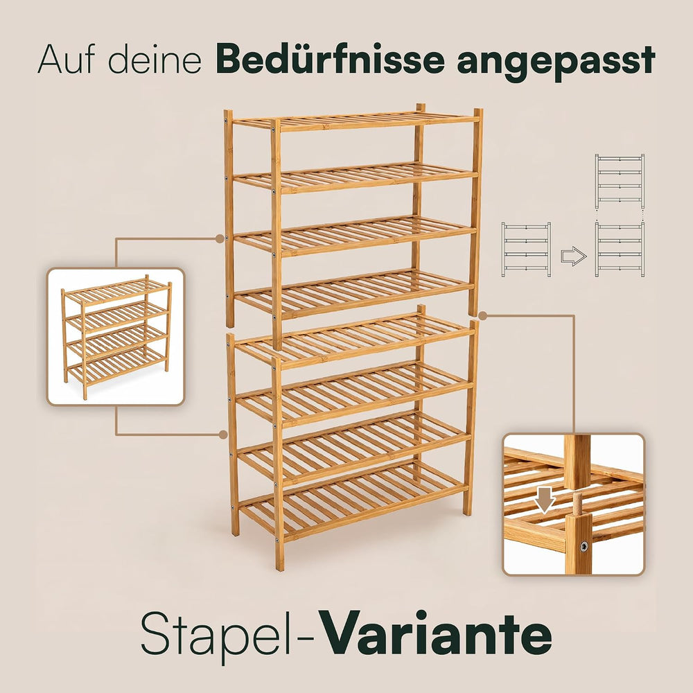 Bamboo Shoe Rack, Shoe Rack with 4 Levels, 68 x 28 x 64 cm, Expandable Stacka...