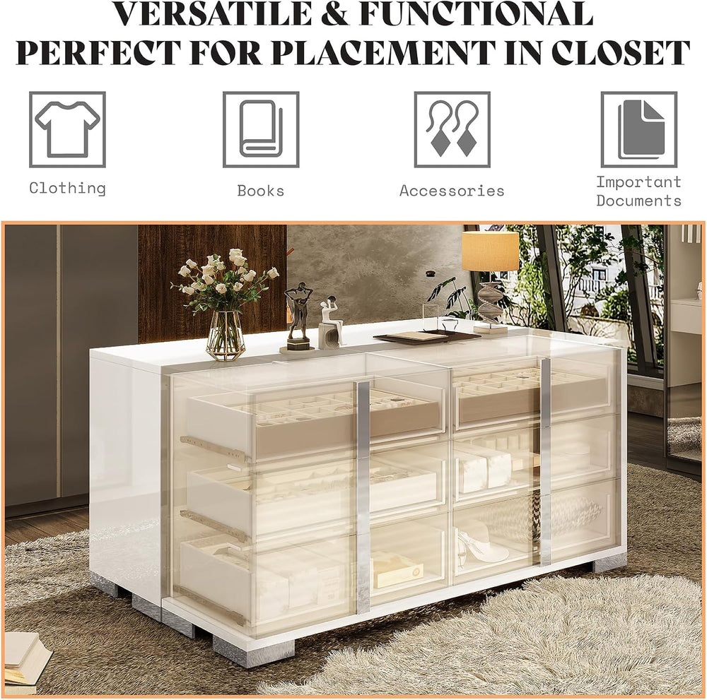 AMERLIFE 6 Drawer Dresser, Modern Storage Chest, High Gloss Finish, White