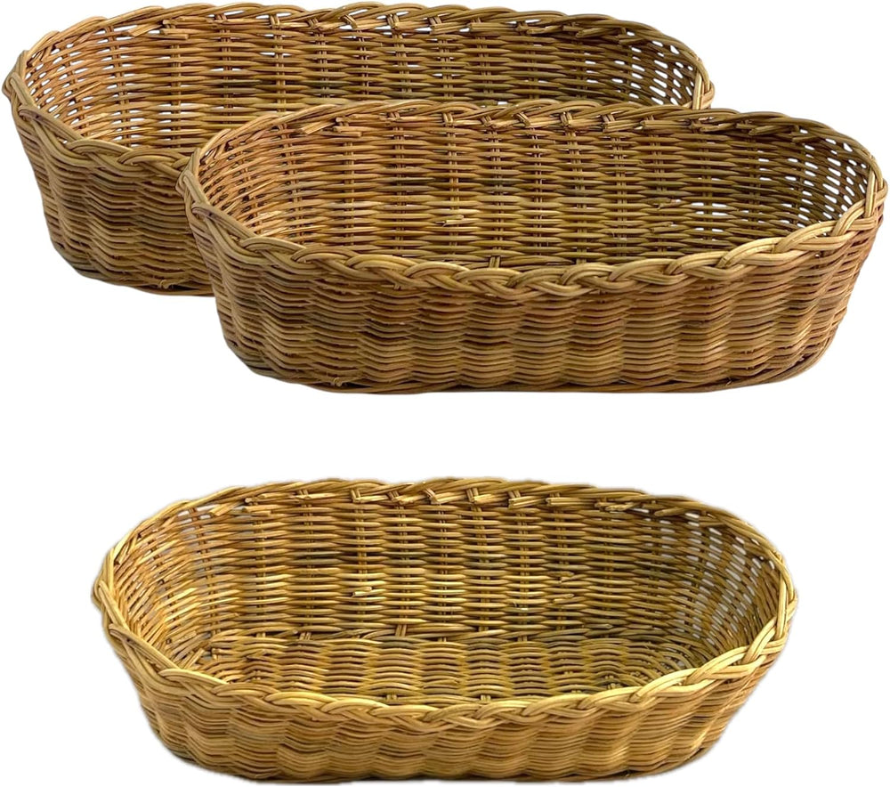 Set 3 of pcs Rattan Wicker Woven Serving Baskets for Bread, Fruit, French Fri...