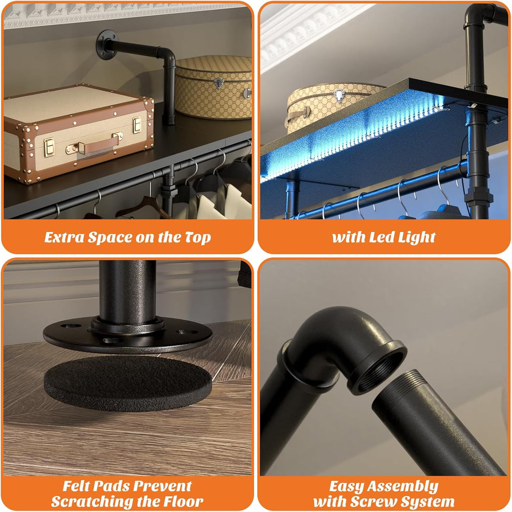 Aheaplus Industrial Pipe Clothing Rack, 118.3'' Closet System with RG...