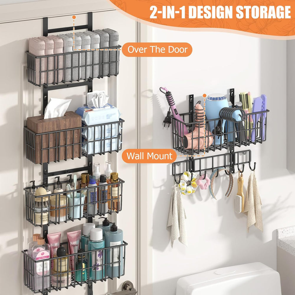 Adjustable Over the Door Organizer, Metal Hanging Door Organizer with 5 Wire ...